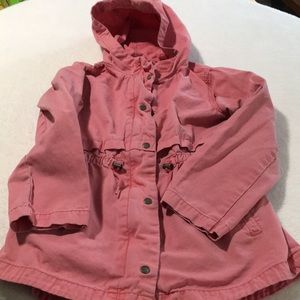 Old Navy pink hooded zip snap front jacket w/tie and side pockets size 10/12